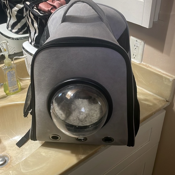 Cute cat carrier backpack in gray - Picture 2 of 7